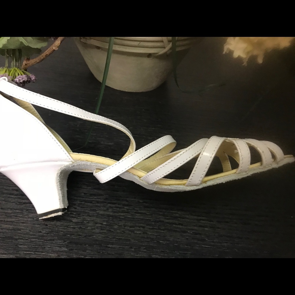 White patent dance shoes